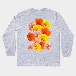 Roses Pastel Colors Floral Collage Kids Long Sleeve T-Shirt